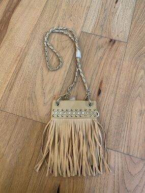 Beige Fringe Crossbody with Rhinestone Stud Accents